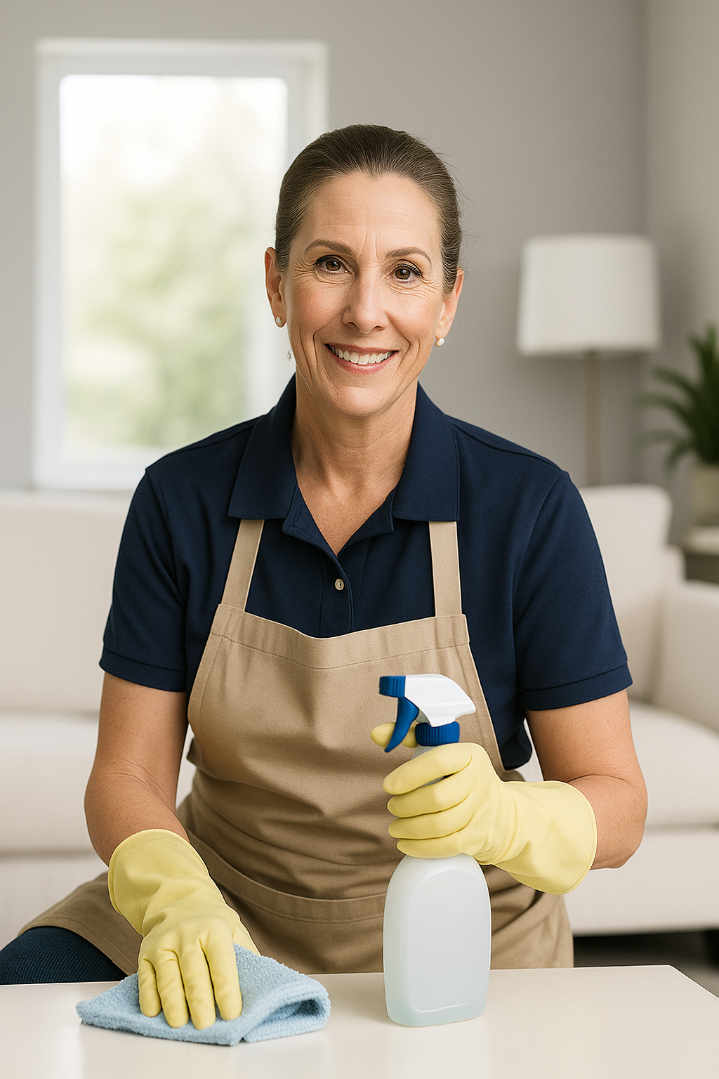 Kelly cleaning a bright kitchen